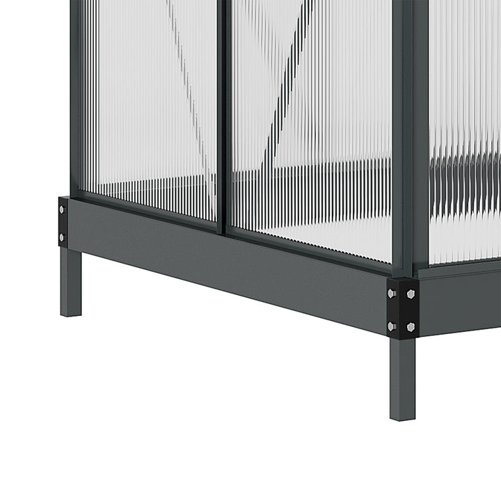 6 x 4ft Polycarbonate Greenhouse, Large Walk-In Green House with Slide Door and Window, Garden Plants Grow House with Aluminium Frame and Foundation, Grey