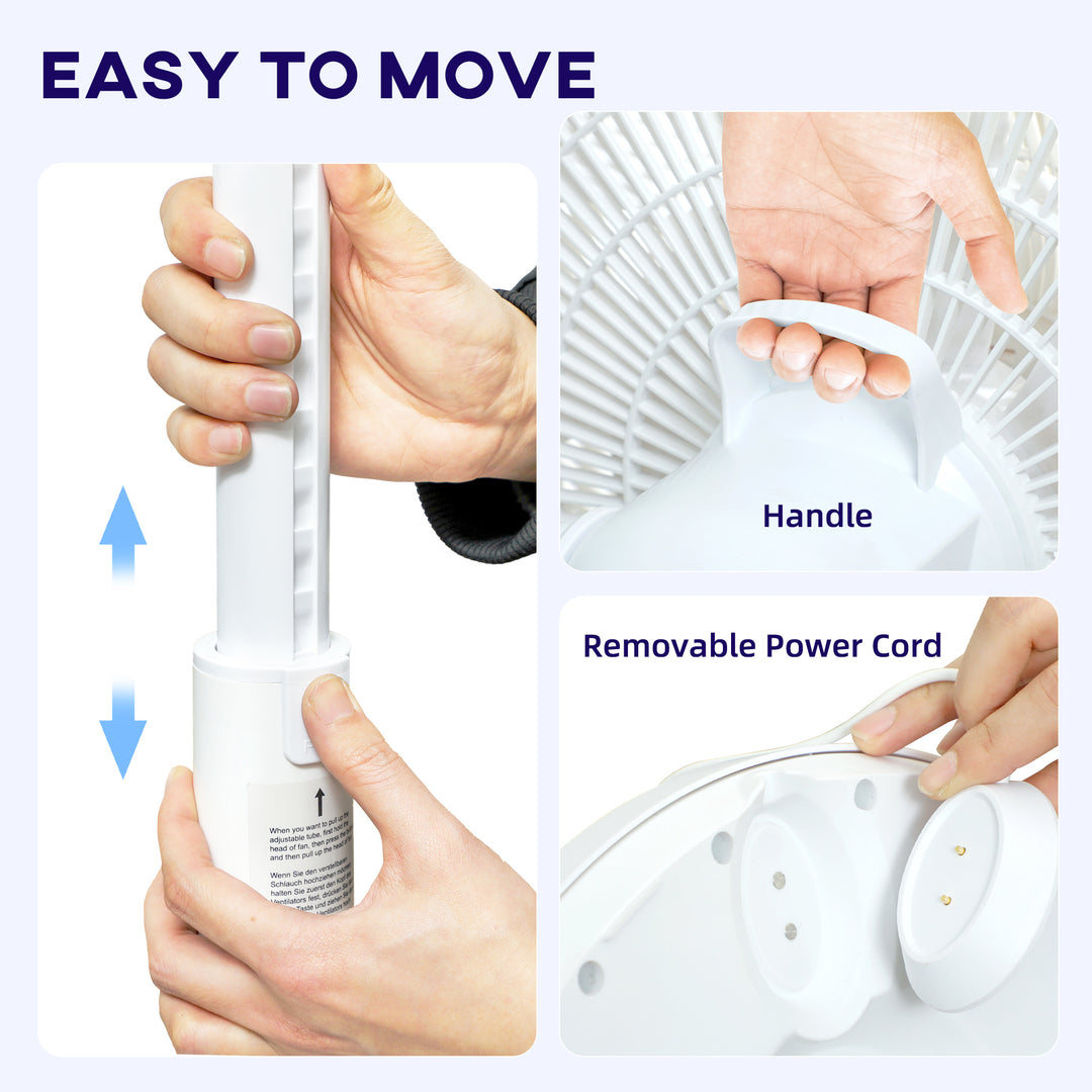 Pedestal Fan with Oscillating, Tilt, Adjustable Height, White