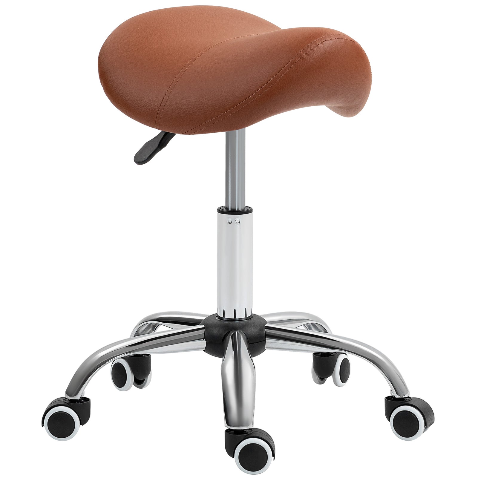 Saddle Stool, Height Adjustable Salon Chair for Massage Spa, Faux Leather, Brown