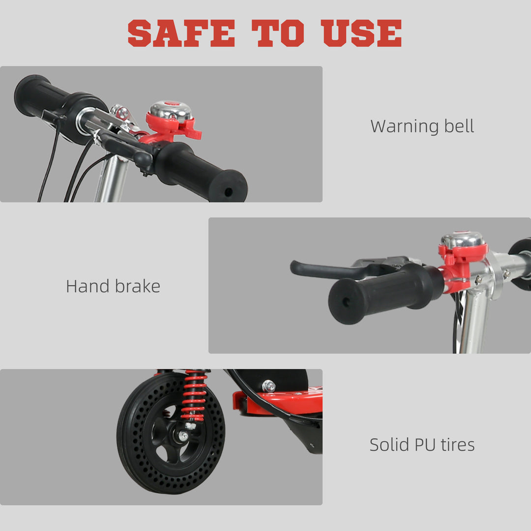Steel Ride on Powered Scooter, Folding E-Scooter with Warning Bell, 15km/h Maximum Speed, for 6-14 Years Old, Red