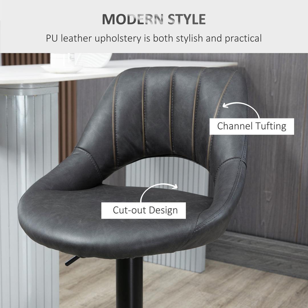 Bar Stools Set of 2, Swivel Counter Height Barstools with Back, Adjustable PU Leather Bar Chairs, Modern Armless Kitchen Island Stool, Dark Grey