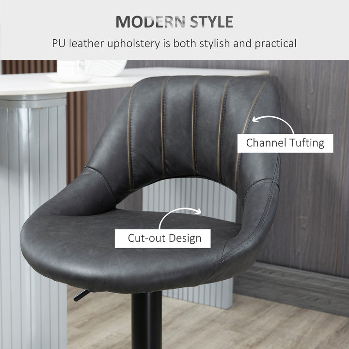 Bar Stools Set of 2, Swivel Counter Height Barstools with Back, Adjustable PU Leather Bar Chairs, Modern Armless Kitchen Island Stool, Dark Grey
