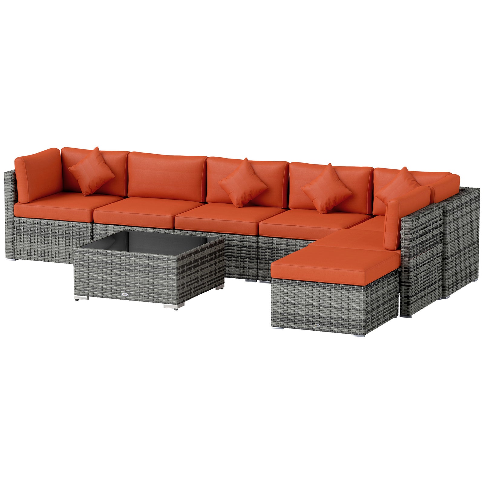 Eight-Piece Rattan Sofa Set - Orange/Grey