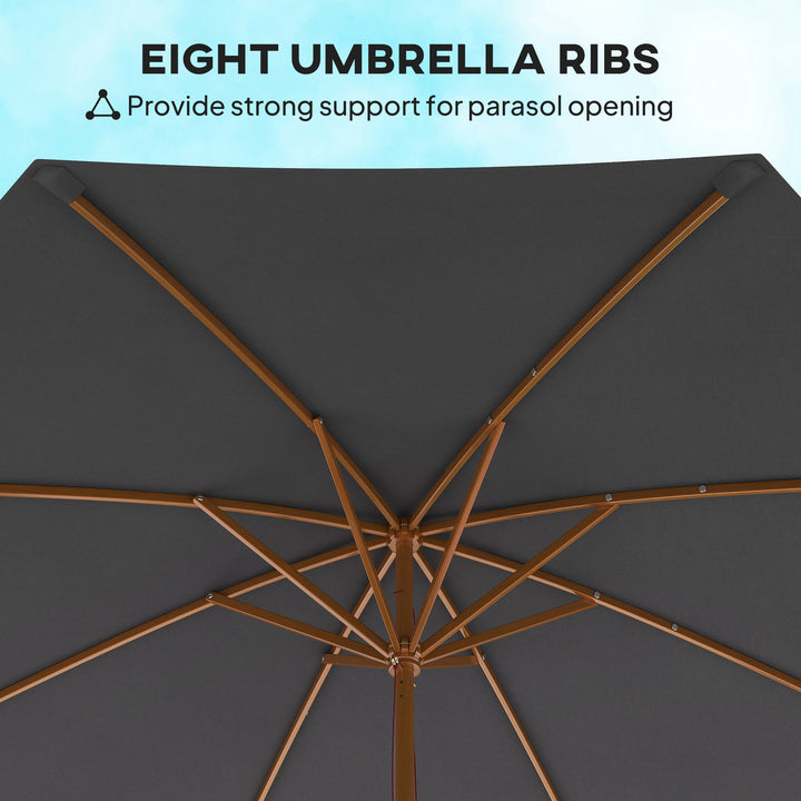3m Wood Pole Parasol Umbrella - Grey