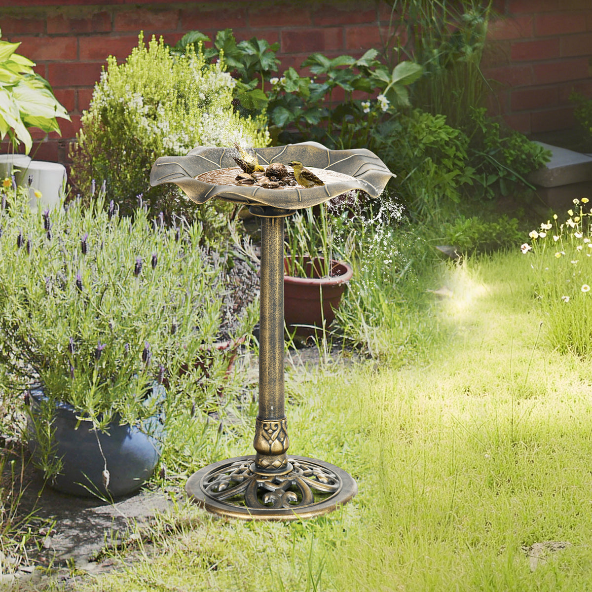 71cm Bird Bath for Garden, Standing Pedestal Birdbath with Lotus Leaf 