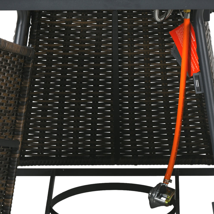 Square Outdoor PE Rattan Fire Pit Table Gas Burner Heater w/ Control Panel, Slate Top, Lid and Lava Rocks, 50,000 BTU