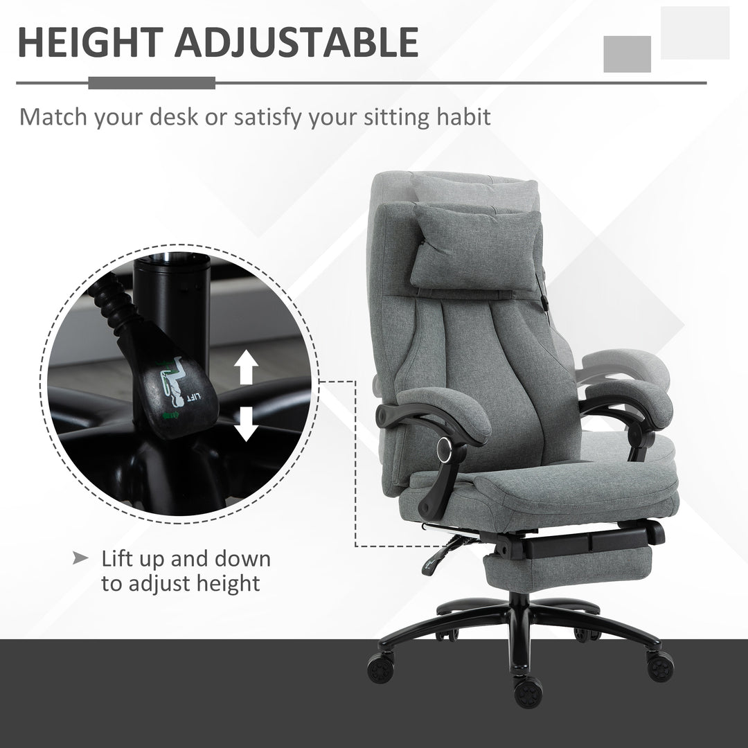 Office Chair, Fabric Desk Chair with Adjustable Massage Pillow, USB Power and Retractable Footrest, High Back, 360° Swivel, for Home, Grey