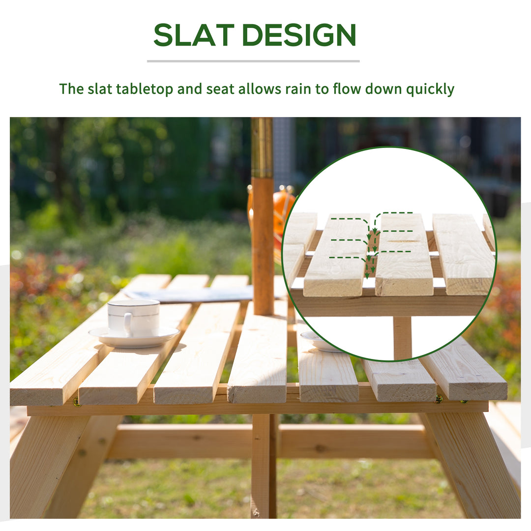 MCL 6 Seater Wooden Picnic Table Bench for Outdoor Garden or Patio with Parasol Cutout 150 cm Natural Wood Finish