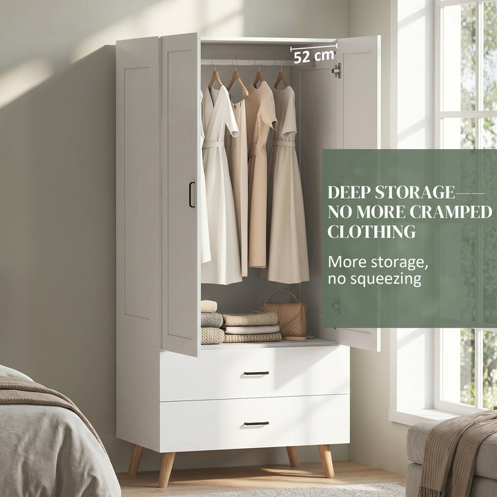 2-Door Wardrobe, Modern Wardrobe with 2 Drawers and Hanging Rail for B