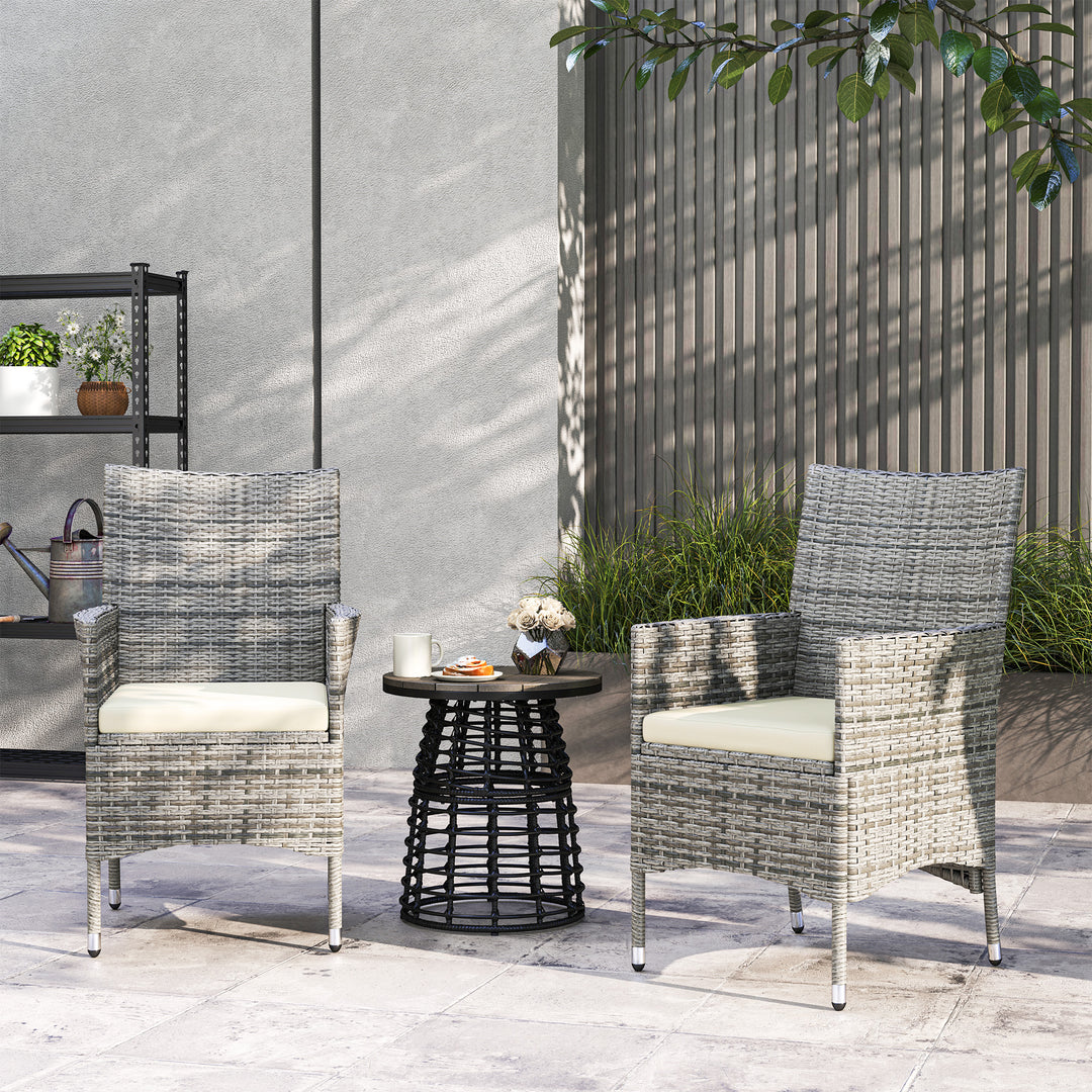 2 Pieces Rattan Garden Chairs Dining Chair Set with Cushion, Mixed Grey