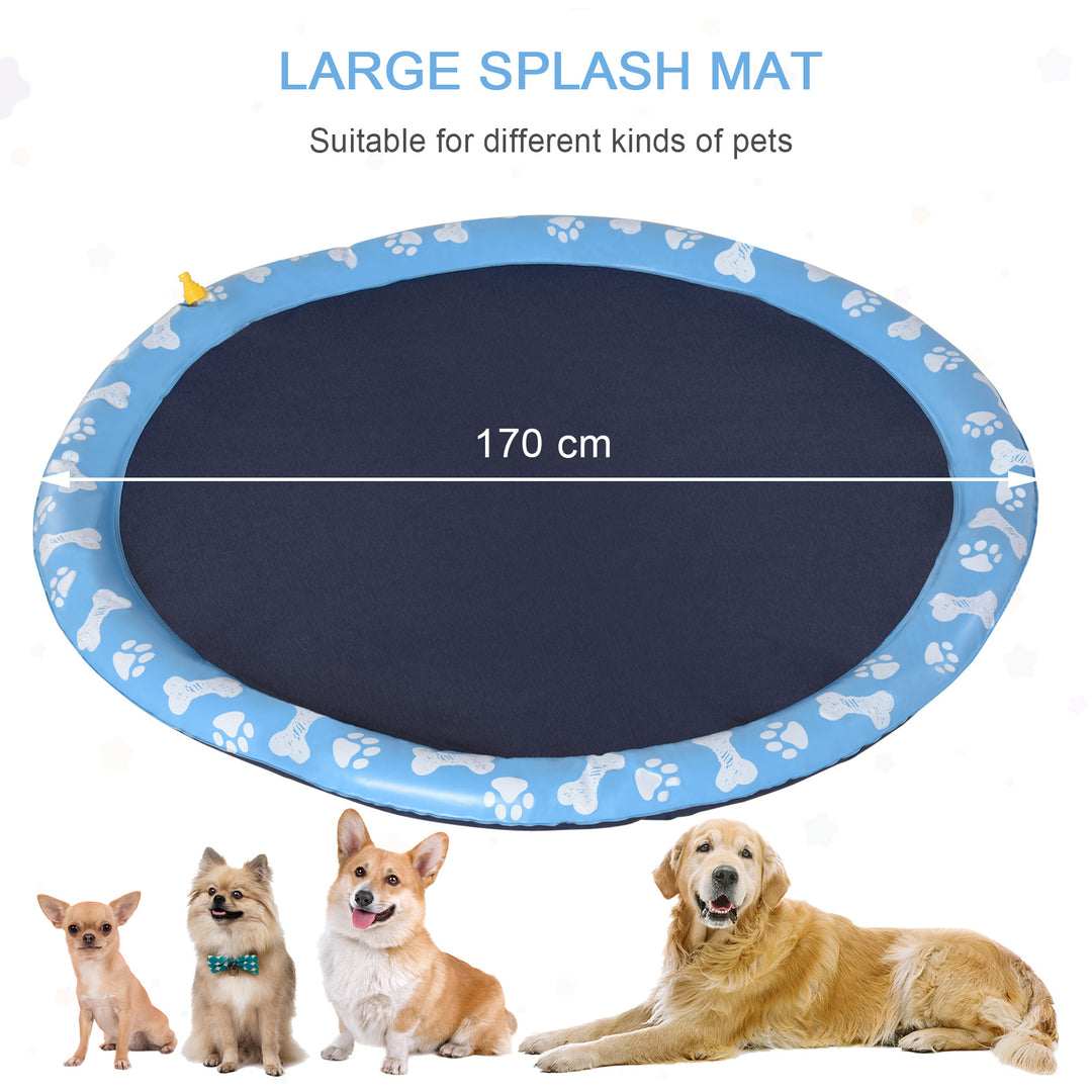Dog Splash Pad, Pet Sprinkler Mat, Non-Slip Dog Paddling Pool, Foldable Outdoor Sprinkler and Splash Mat Water Play for Garden, Patio, Summer Fun, 170 cm