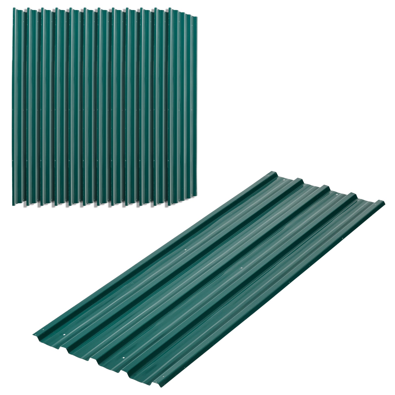 Set of 12 Corrugated Steel Roof Sheet Panels - Green