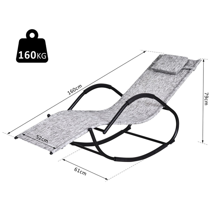 Steel Frame Zero Gravity Rocking Lounge Chair w/ Pillow Grey
