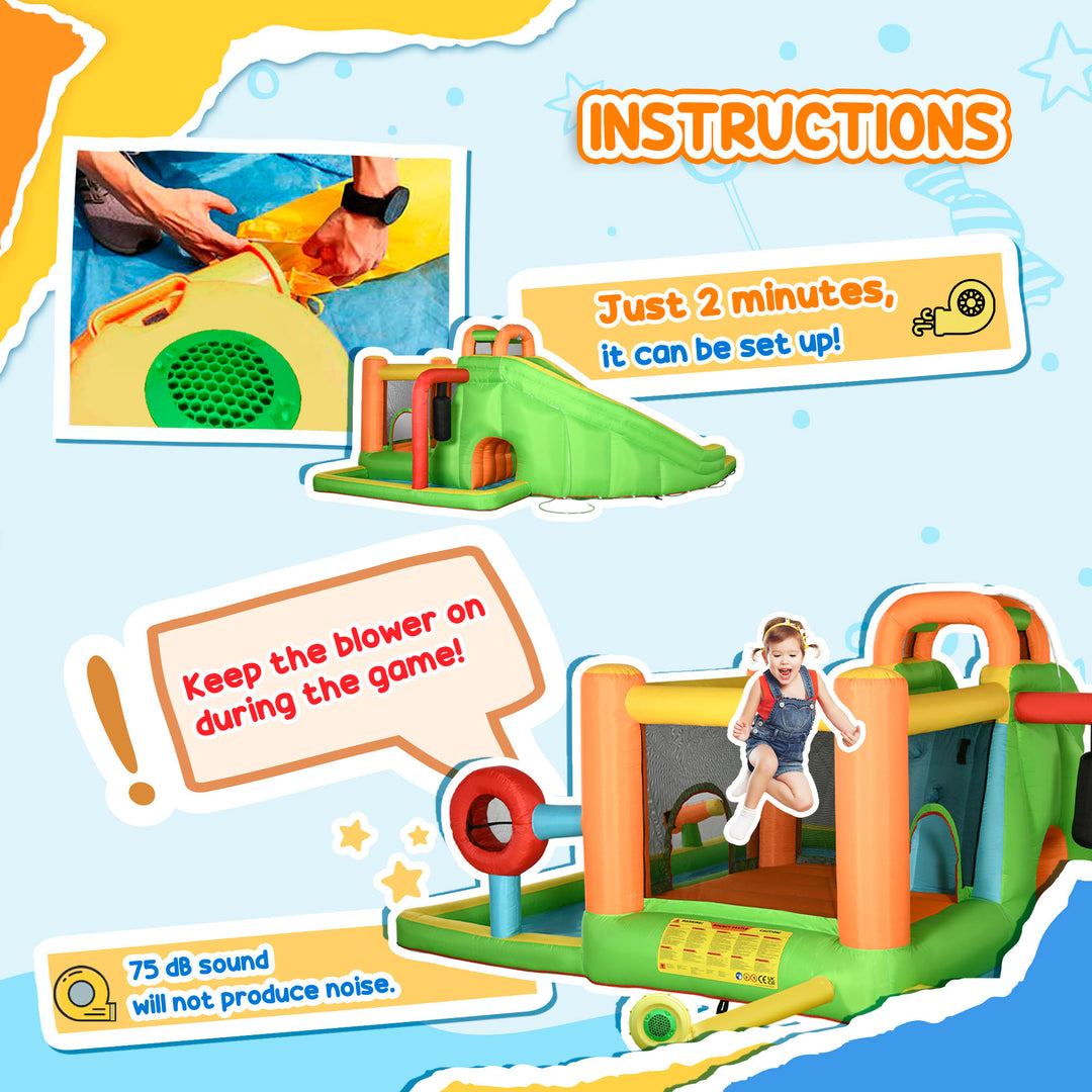 Kids Bouncy Castle, 5 in 1 Large Crocodile Style Inflatable House Slid
