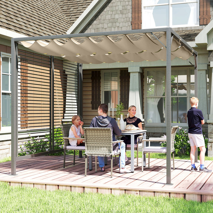 3 x 2.8m Metal Pergola, with Retractable Fabric Roof - Beige