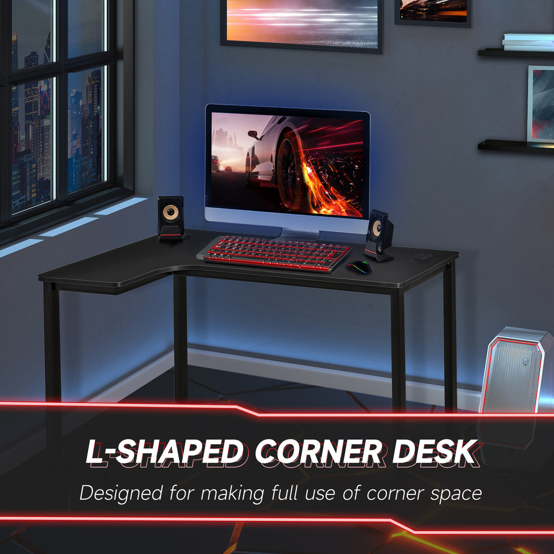 L-Shaped Gaming Desk, Computer Corner Desk, Home Office Workstation with Cable Management, 145 x 81 x 76cm, Black, Left