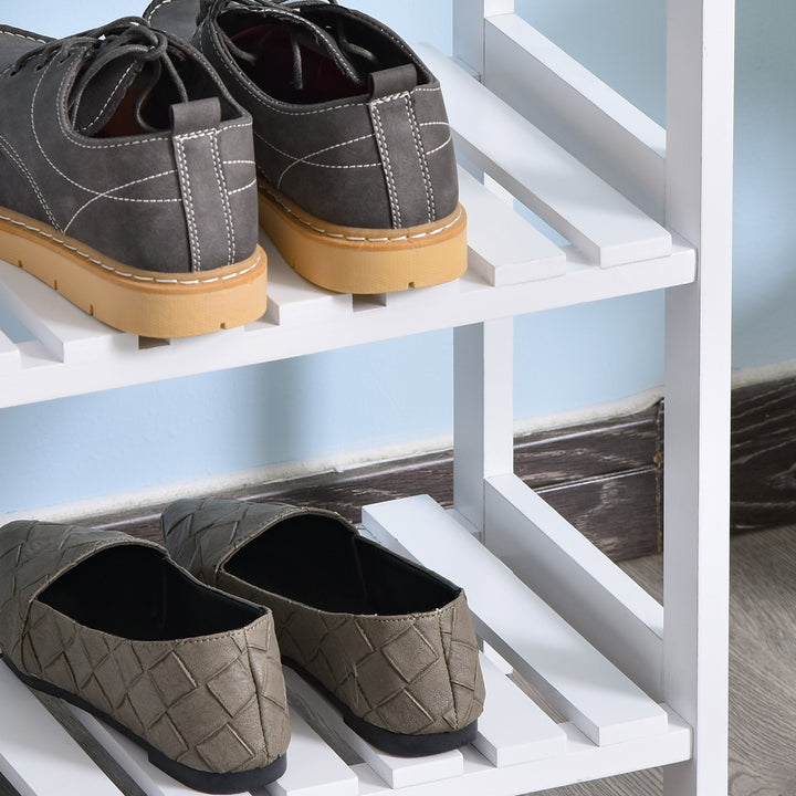 3-Tier Shoe Rack Wood Frame Slatted Shelves Spacious Open Hygienic Storage Home Hallway Furniture Family Guests 70L x 26W x 57.5H cm - White