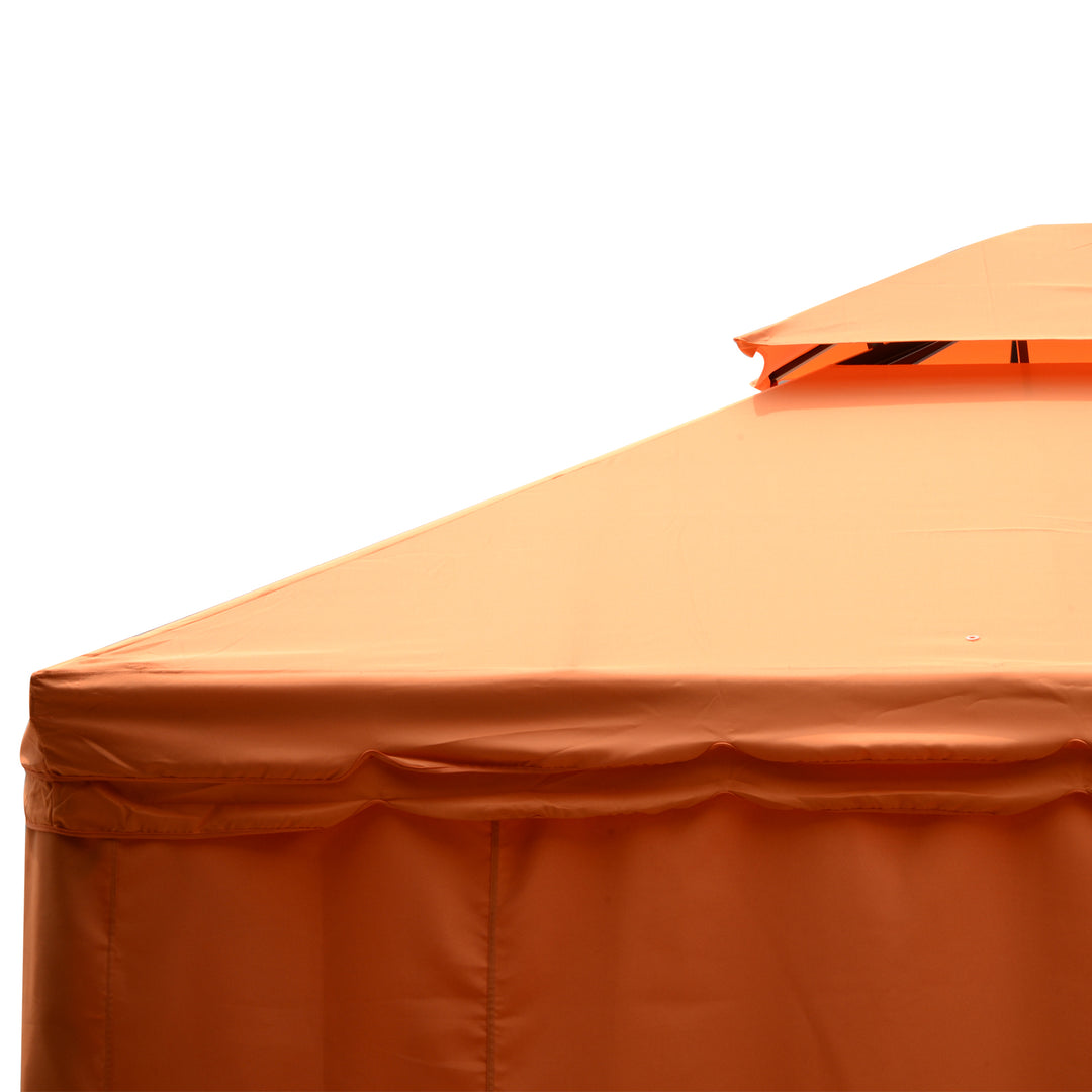 4 x 3 m Aluminum Garden Gazebo, Double Roof Outdoor Gazebo Canopy Shelter with Netting & Curtains for Garden, Lawn, Backyard and Deck, Orange