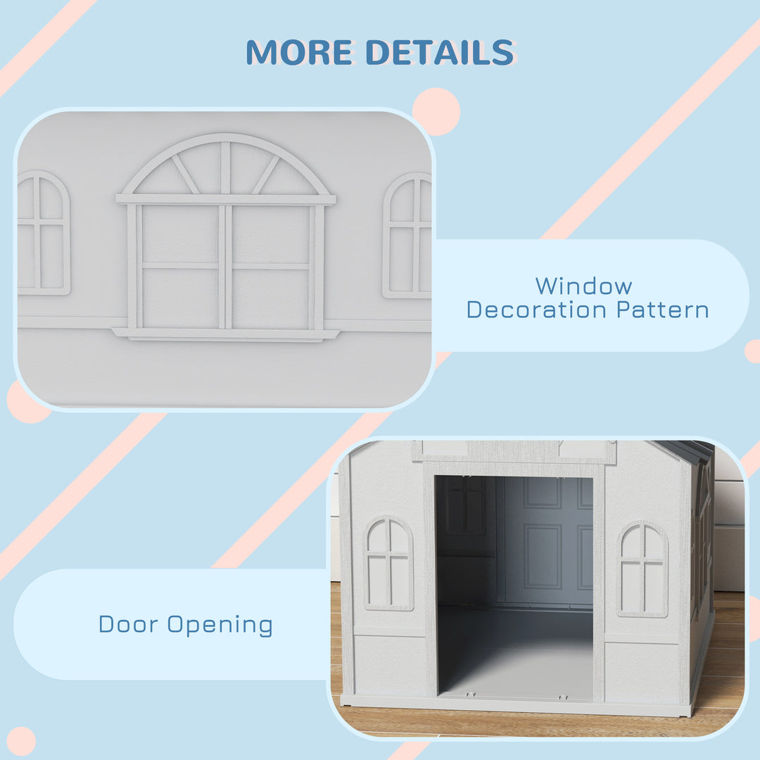 Plastic Weather-Resistant Dog House, for Indoors and Outdoors, Medium Dogs - Grey