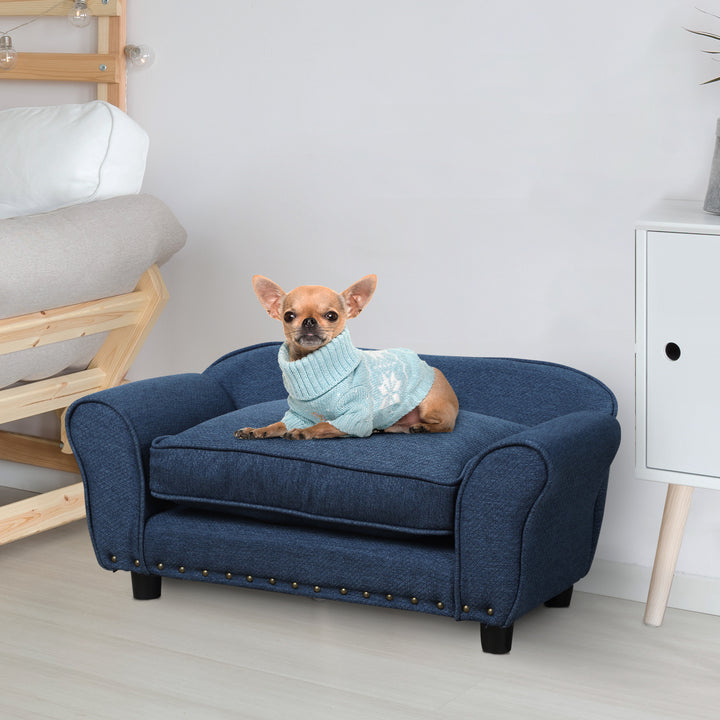 PawHut Dog Sofa for Small Dogs, Pet Chair Couch with Thick Sponge Padded Cushion, Kitten Lounge Bed with Washable Cover, Wooden Frame