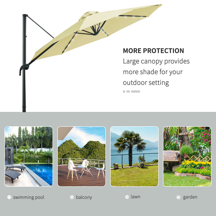 3(m) LED Cantilever Parasol Garden Sun Umbrella w/ Base and Solar Lights Beige