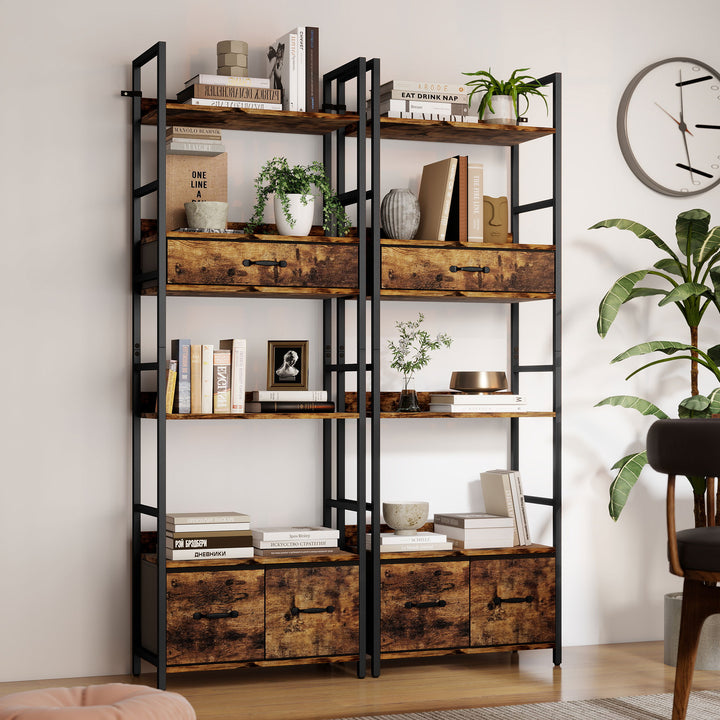 MCL Industrial Style Bookcase, with 4 Shelves and 3 Fabric Drawers - Brown/Black