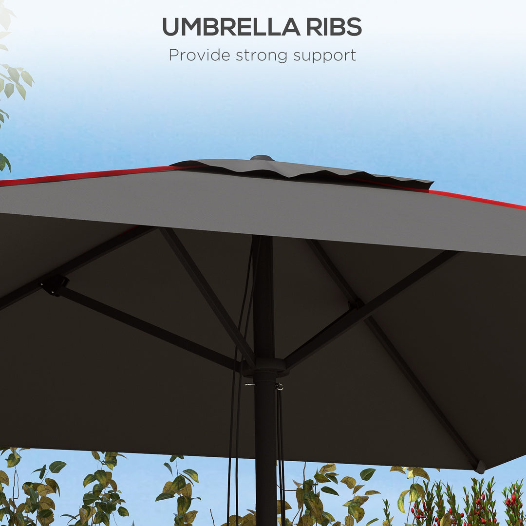 Outsunny Garden Parasol Umbrella with Air Vent, Outdoor Market Table Sunshade Canopy with Decorative Edging, Grey