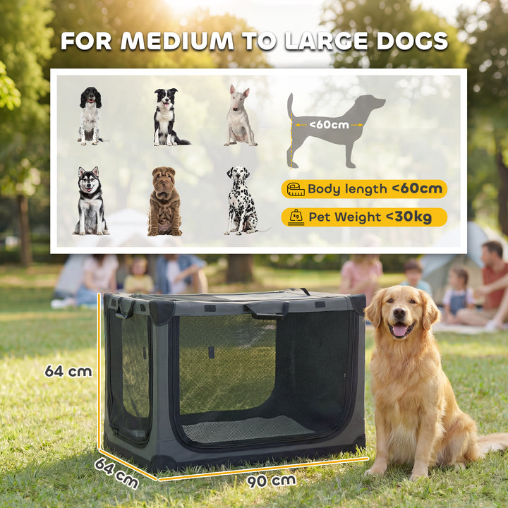 Soft Dog Crate Pet Travel Crate 90 x 64 x 64 cm with Removable Pad Mes