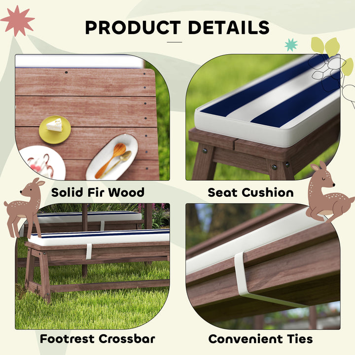 Outdoor Wooden Kids Picnic Table &amp; Bench Set with Cushions and Umbrell