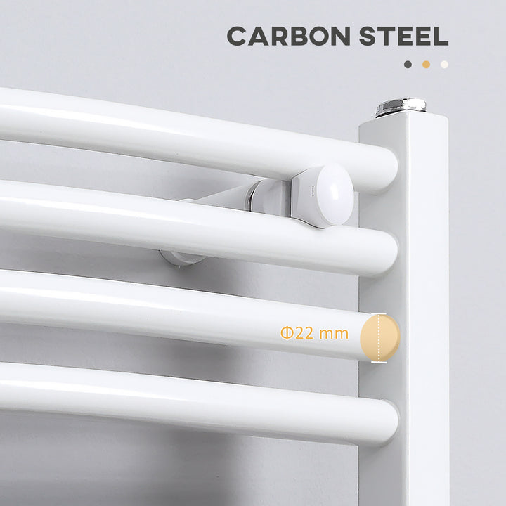 Curved Heated Towel Rail, Hydronic Bathroom Ladder Radiator Towel Warmer For Central Heating 600mm x 1200mm, White