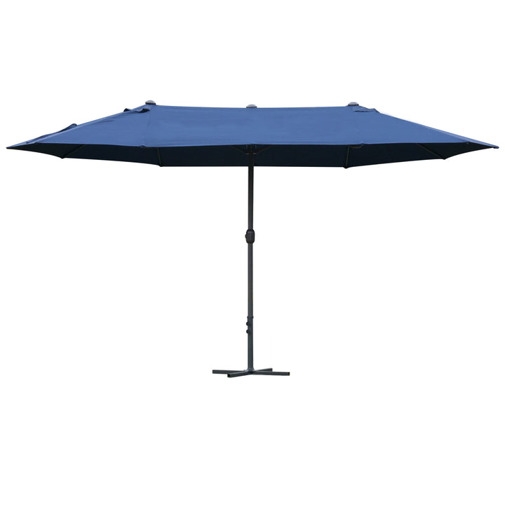 MCL 4.6M Sun Umbrella Canopy Double-sided Crank Sun Shade w/ Cross Base Dark Blue