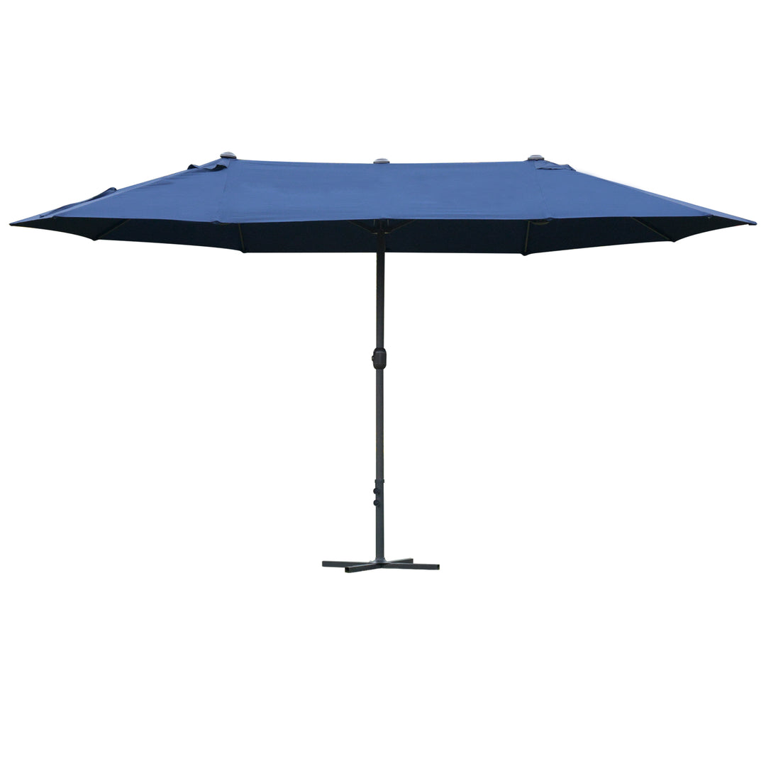 4.6M Sun Umbrella Canopy Double-sided Crank Sun Shade w/ Cross Base Dark Blue