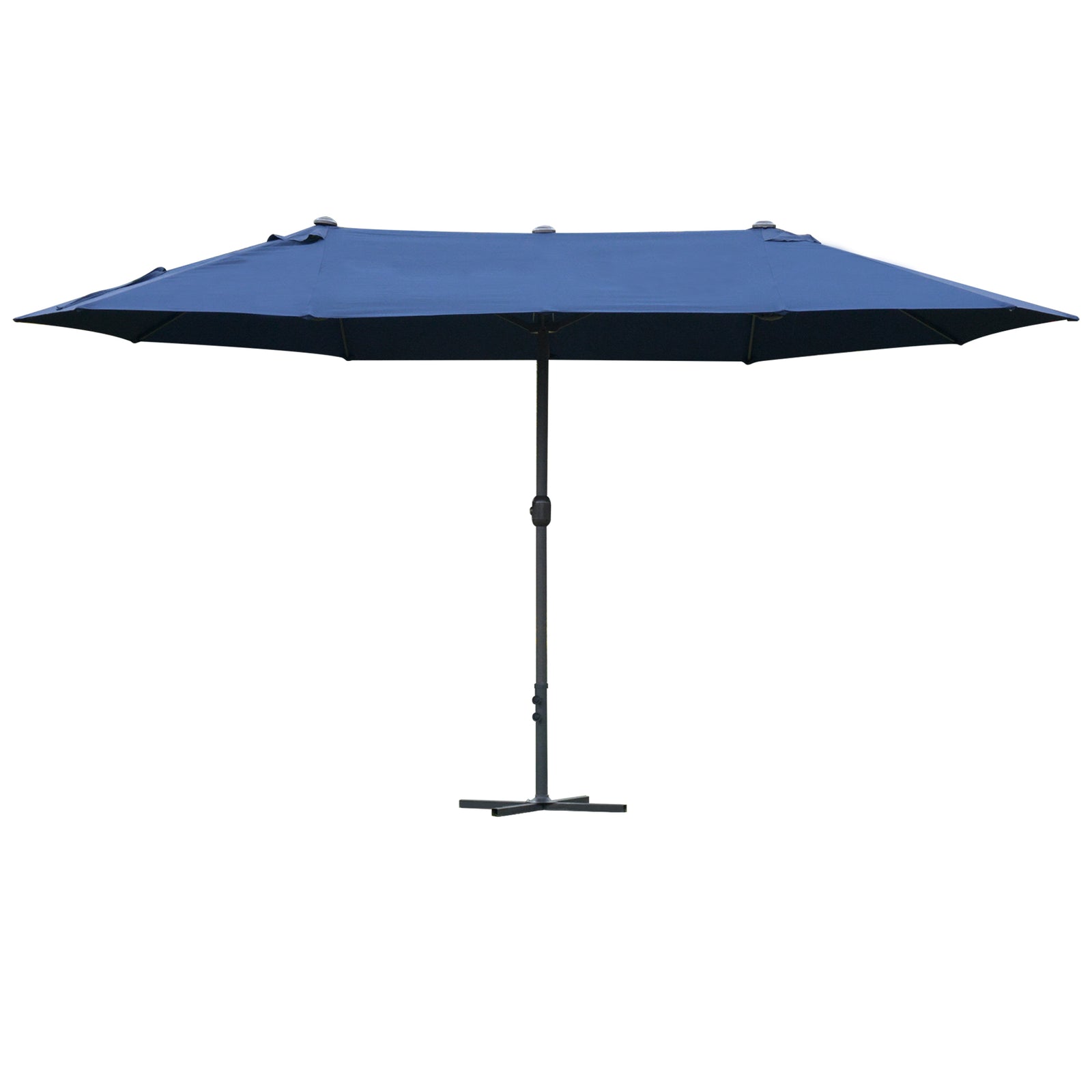 4.6M Sun Umbrella Canopy Double-sided Crank Sun Shade w/ Cross Base Dark Blue