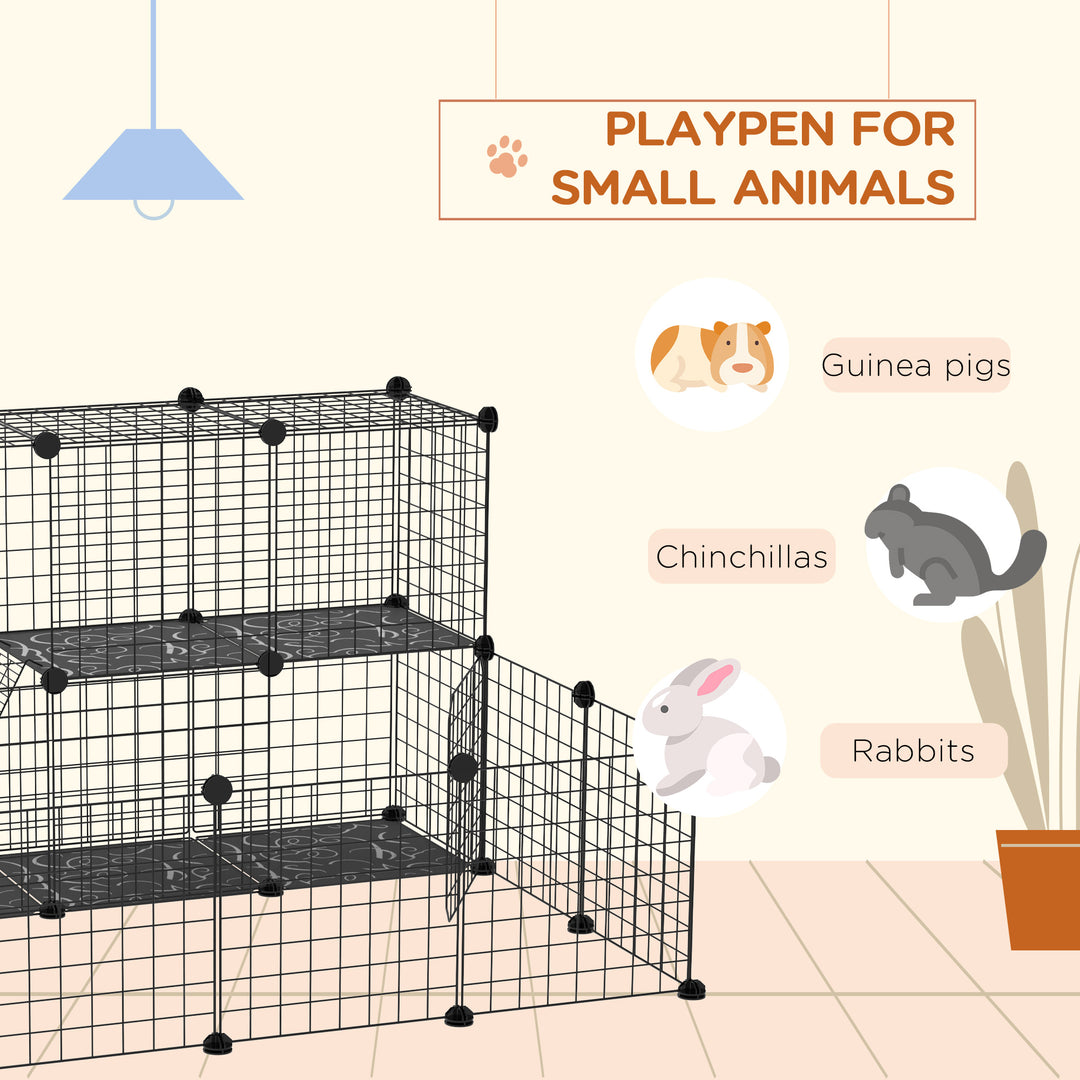 Pet Playpen w/ Door Customisable Fence for Guinea Pigs Chinchillas Hedgehogs - Black