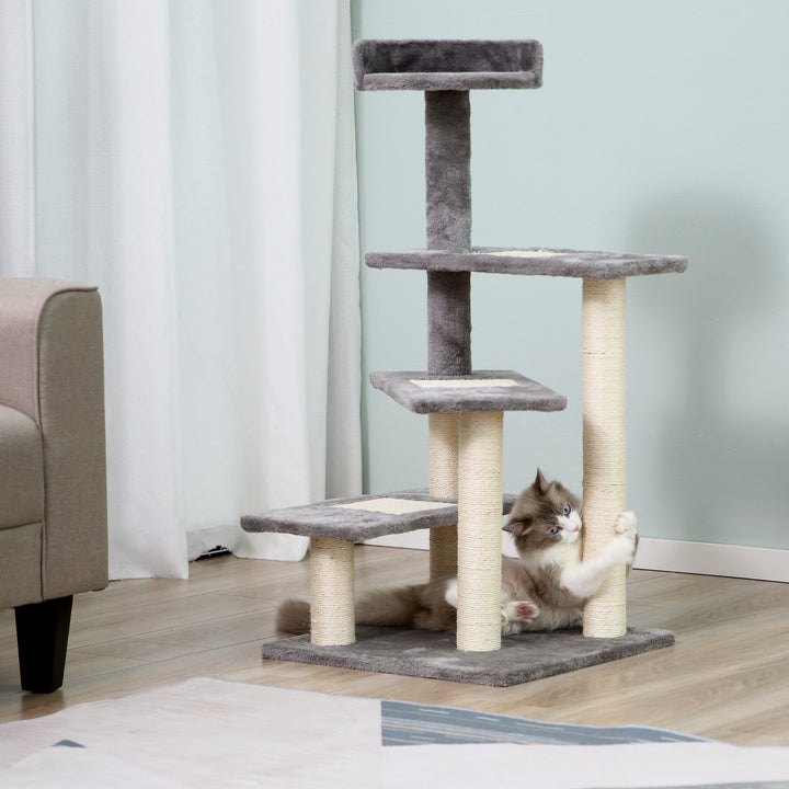 PawHut 100cm Cat Tree Uk Cat Tower Cat Tree for Large Cats, Solid Particle Board for Long Term Use, Beige & Grey | Aosom UK