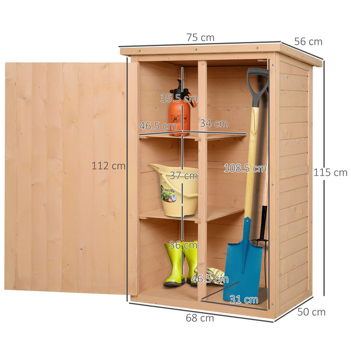 MCL Wooden Small Shed, Garden Storage Shed with Shelves and Bolt Latch, 75L x 56W x115H cm, Natural