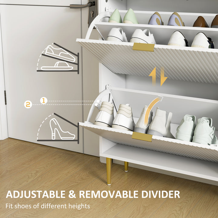 Narrow Shoe Cabinet with 2 Flip Drawers - White