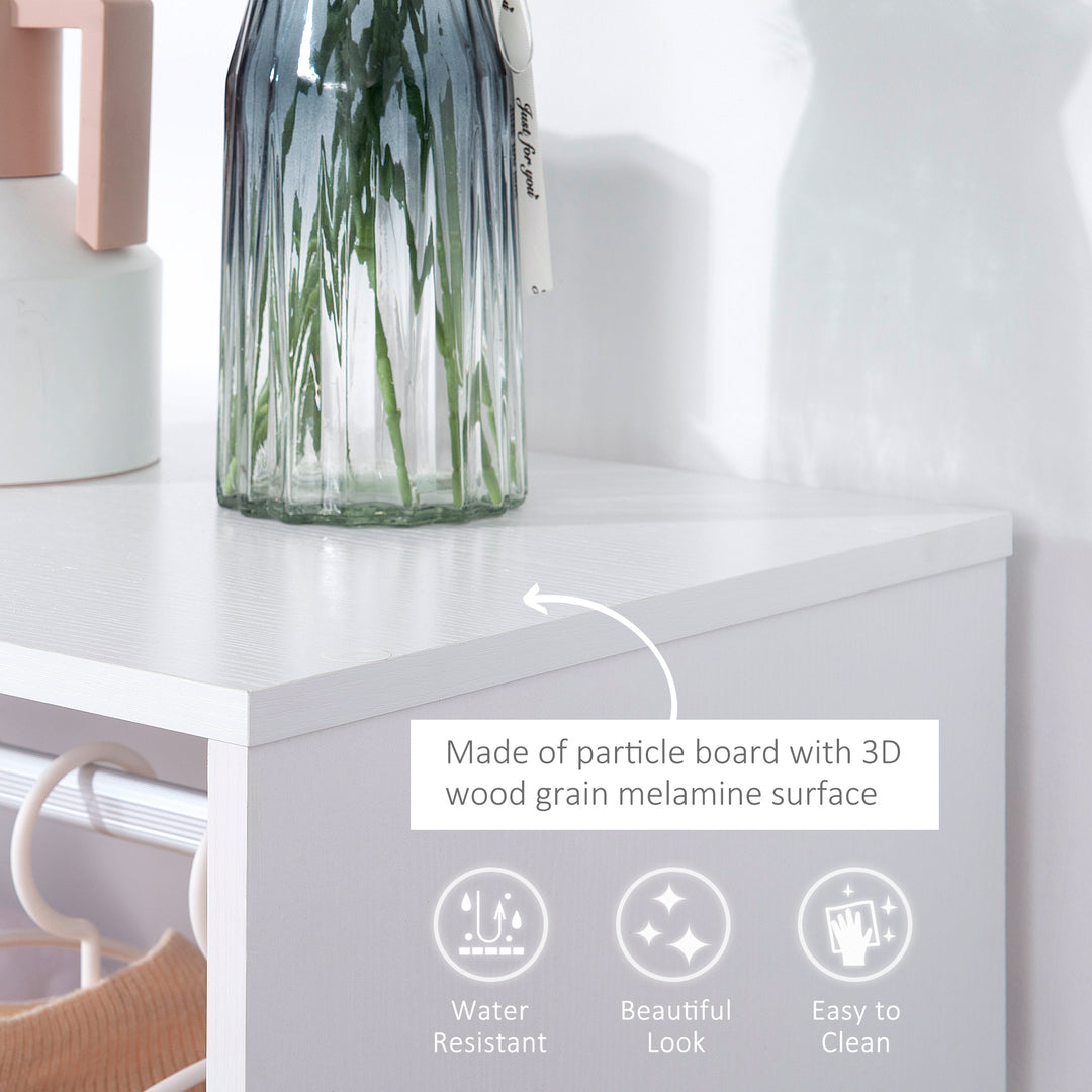 MCL Open Wardrobe on Wheels, Bedroom Wardrobe with Clothes Hanging Rail, 2 Storage Shelves, Mobile Garment Rack for Cloakroom, Hallway, White