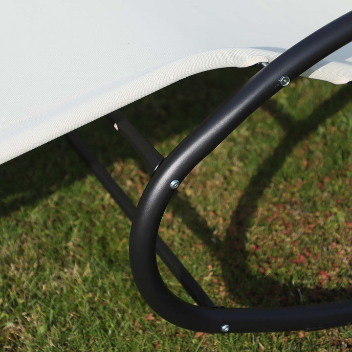 MCL Double Sun Lounger, Rocking Lounger Sunbed Daybed with Armrest and Headrest Pillow, for Two, For Outdoor Patio Garden, Cream White