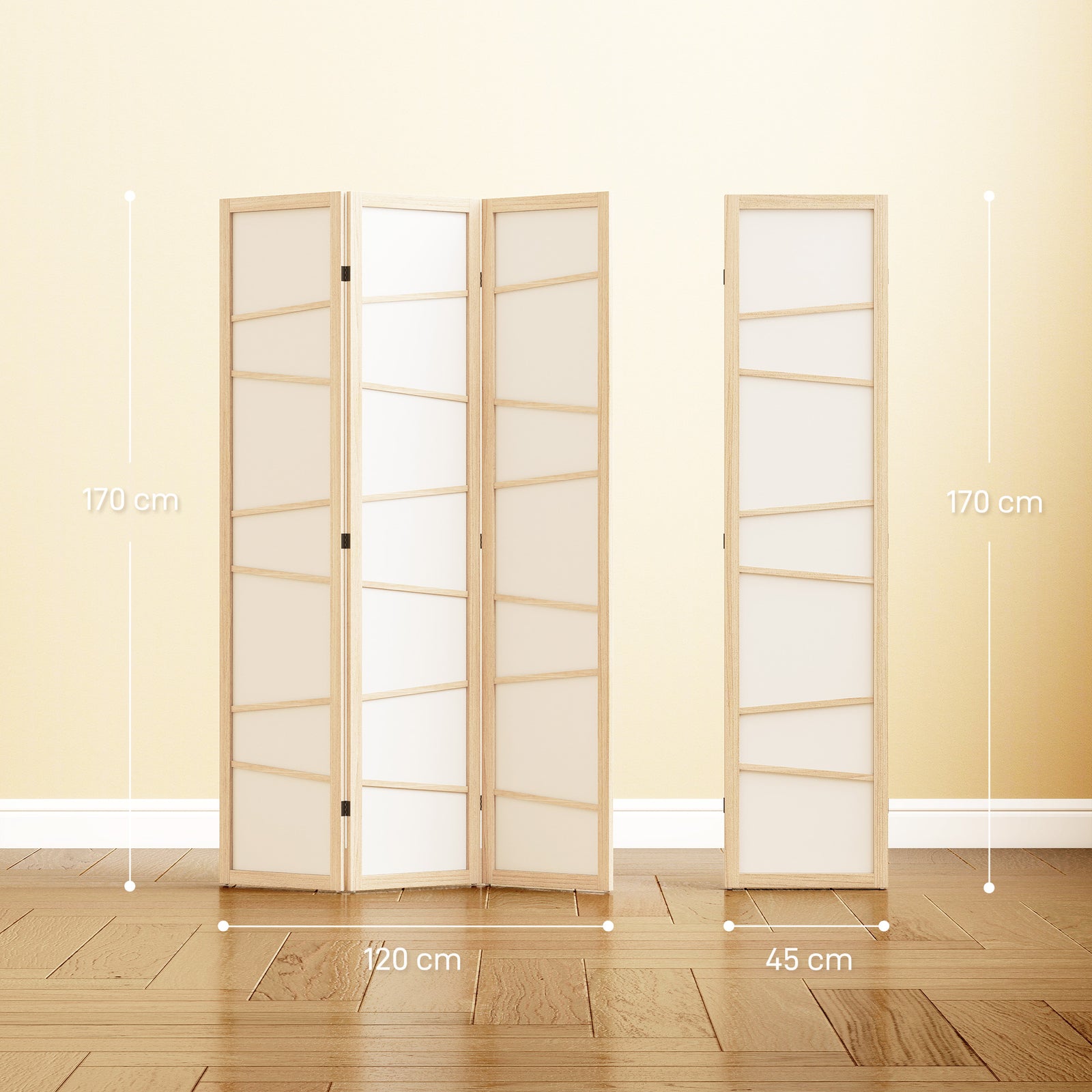Wooden Folding Privacy Screen, 3 Panel Room Divider for Bedroom, Natur