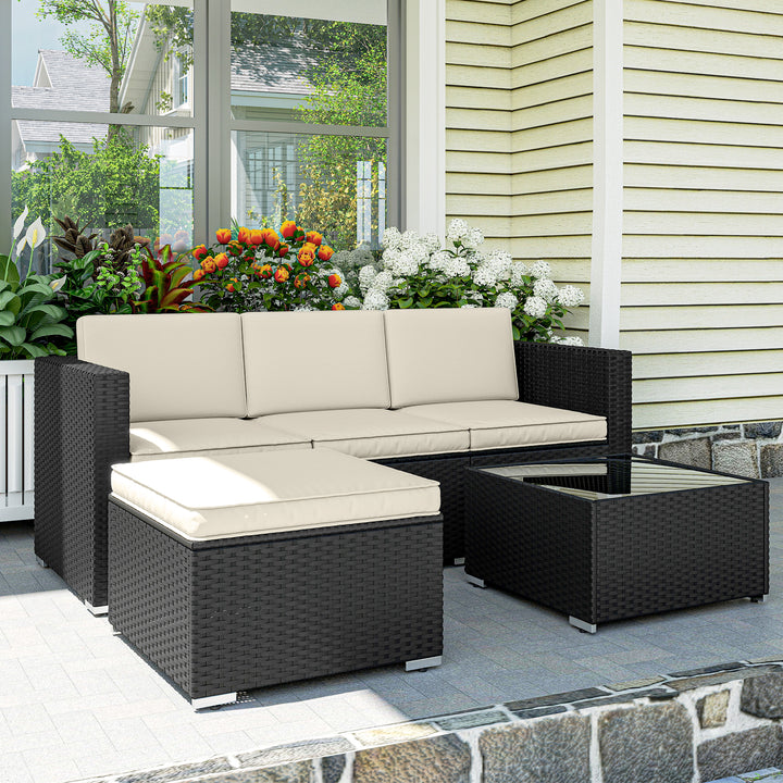 3 Pieces Garden Furniture Set w/ Cushions, PE Rattan Wicker Conversati