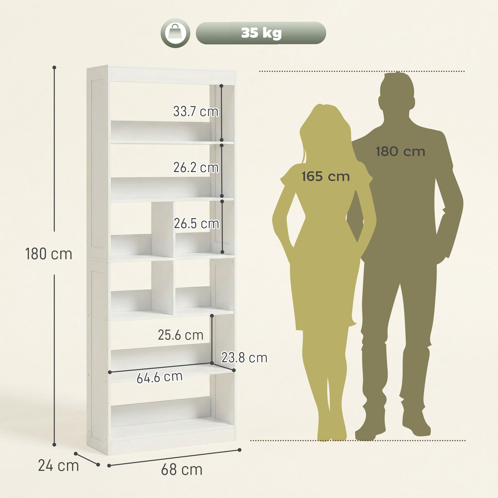 Bookcase, 6-Tier Bookshelf with Open Storage Shelves, Cubes, 180 cm Ta