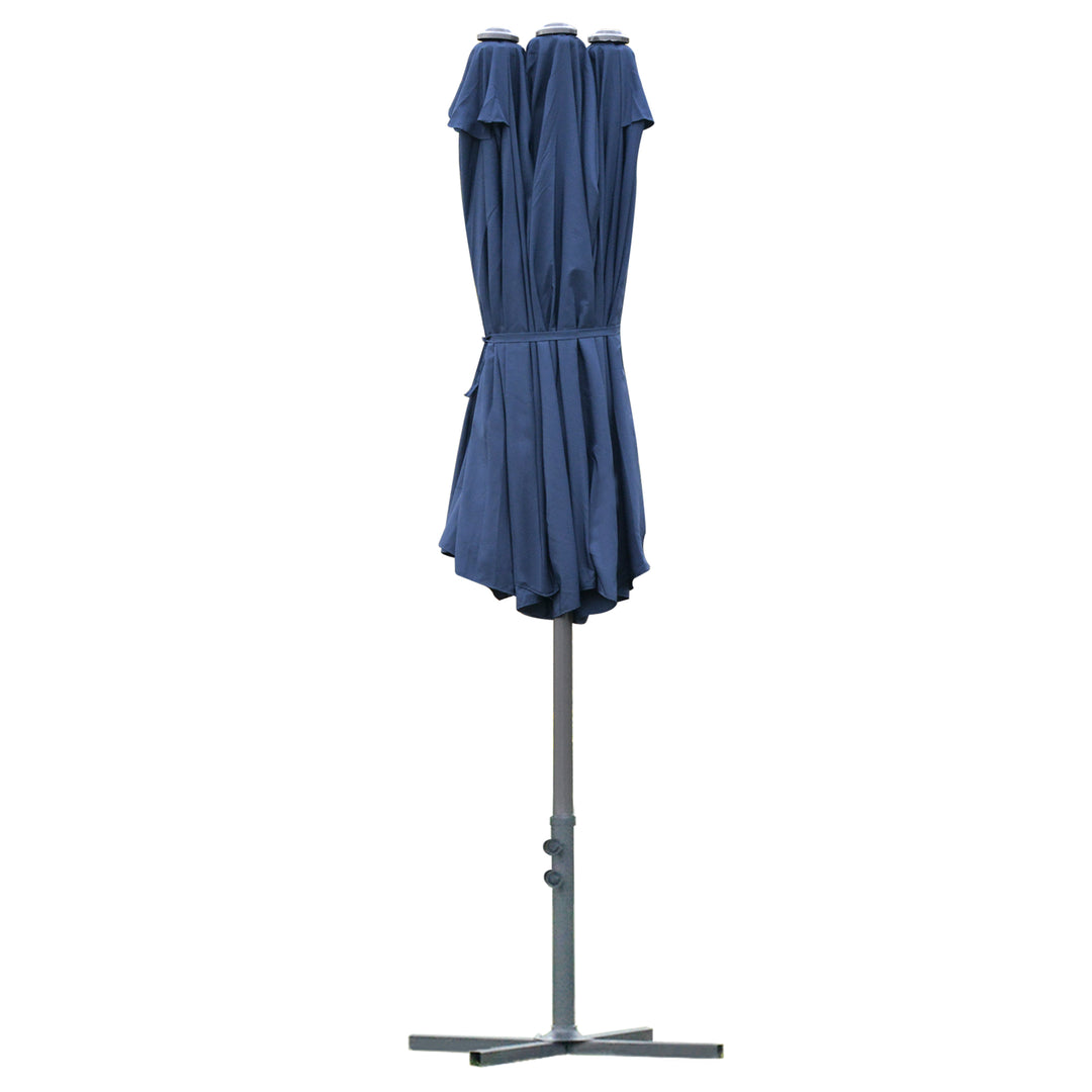 4.6M Sun Umbrella Canopy Double-sided Crank Sun Shade w/ Cross Base Dark Blue