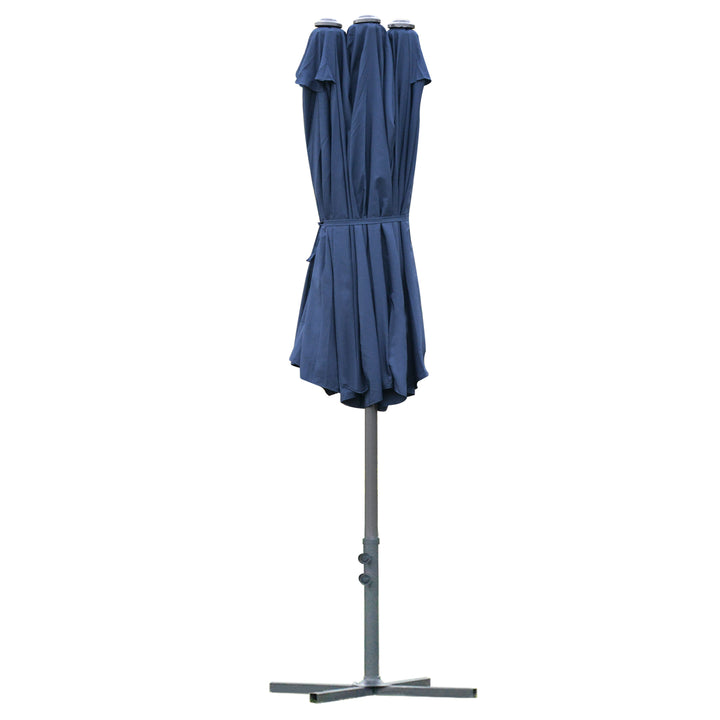 4.6M Sun Umbrella Canopy Double-sided Crank Sun Shade w/ Cross Base Dark Blue