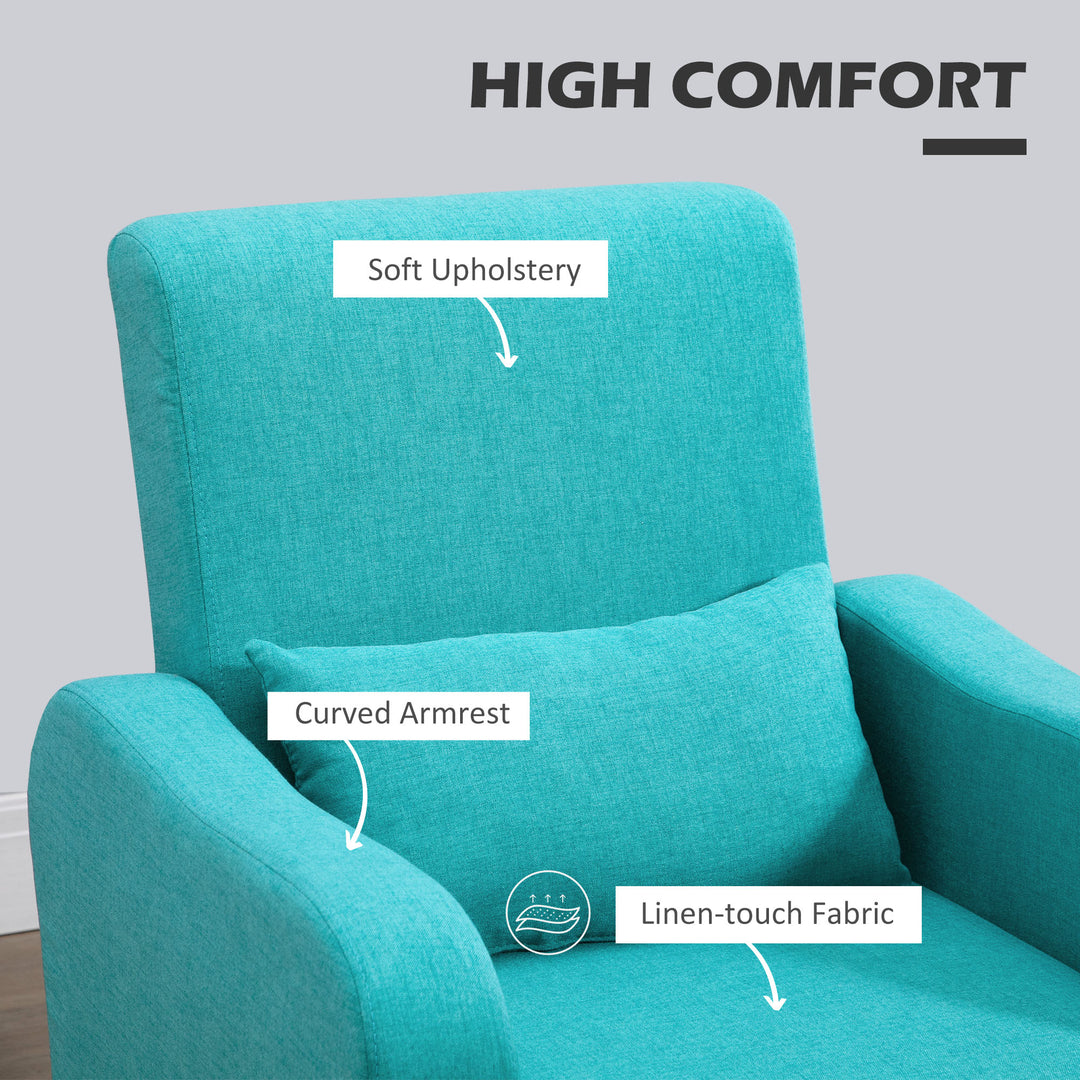 Accent Chair, Linen-Touch Armchair with Pillow, Upholstered Leisure Lounge Sofa for Living Room, Club Chair with Rubber Wooden Frame, Teal