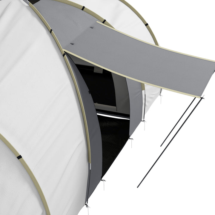 Four-Man Tunnel Tent, with Two Bedrooms and Living Room - Grey/Yellow