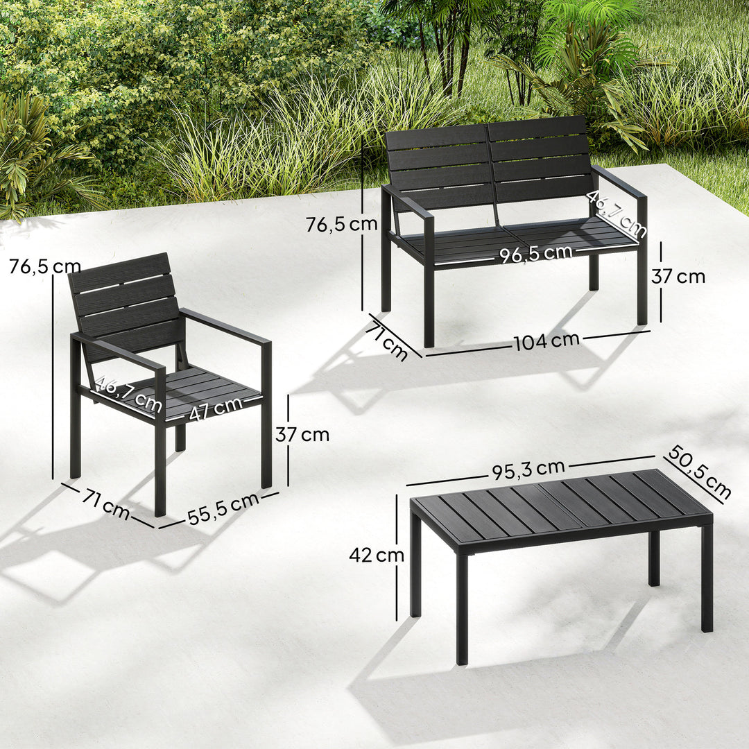 4 Piece Garden Furniture Set, Outdoor Sofa Set with HDPE Slatted Loves
