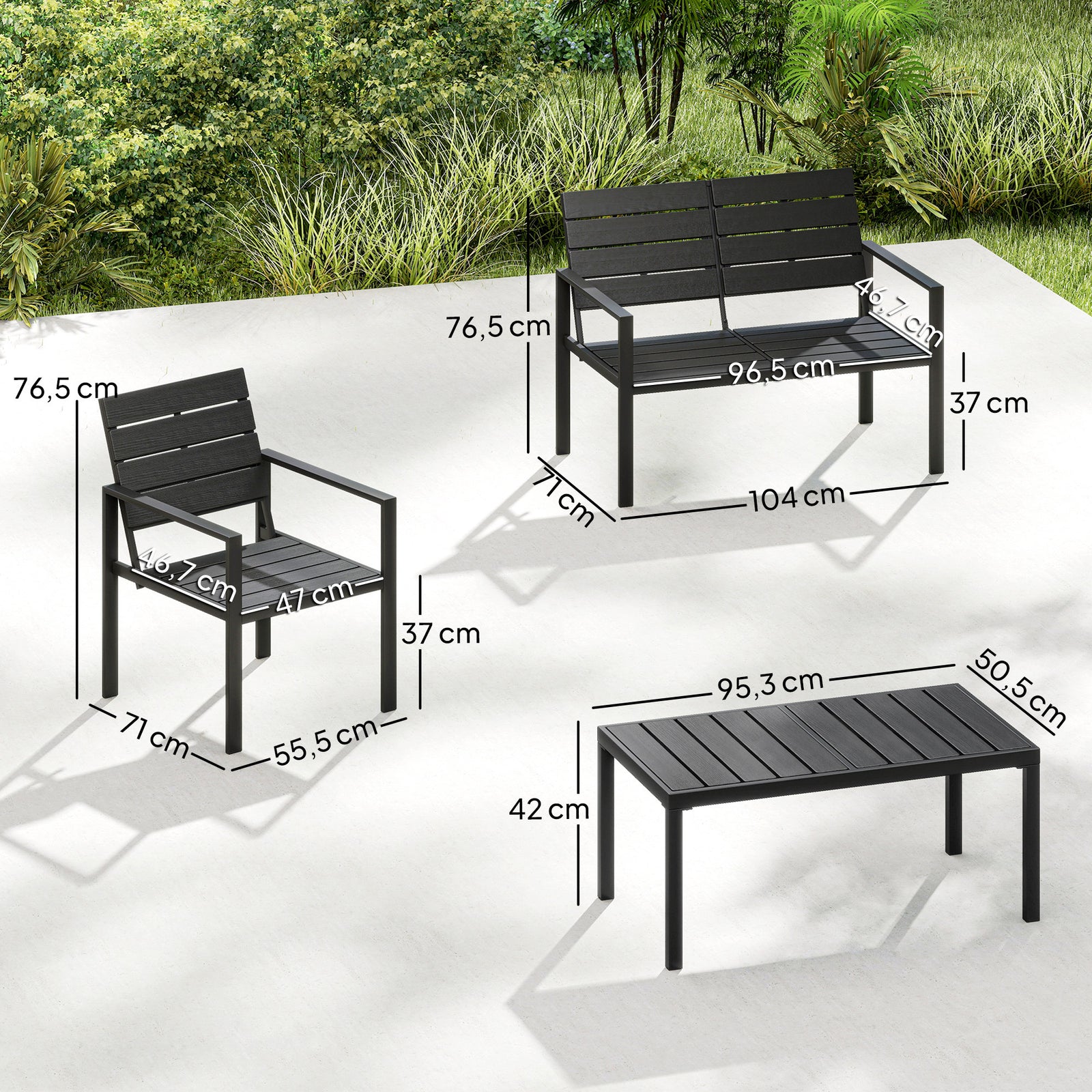 4 Piece Garden Furniture Set, Outdoor Sofa Set with HDPE Slatted Loves
