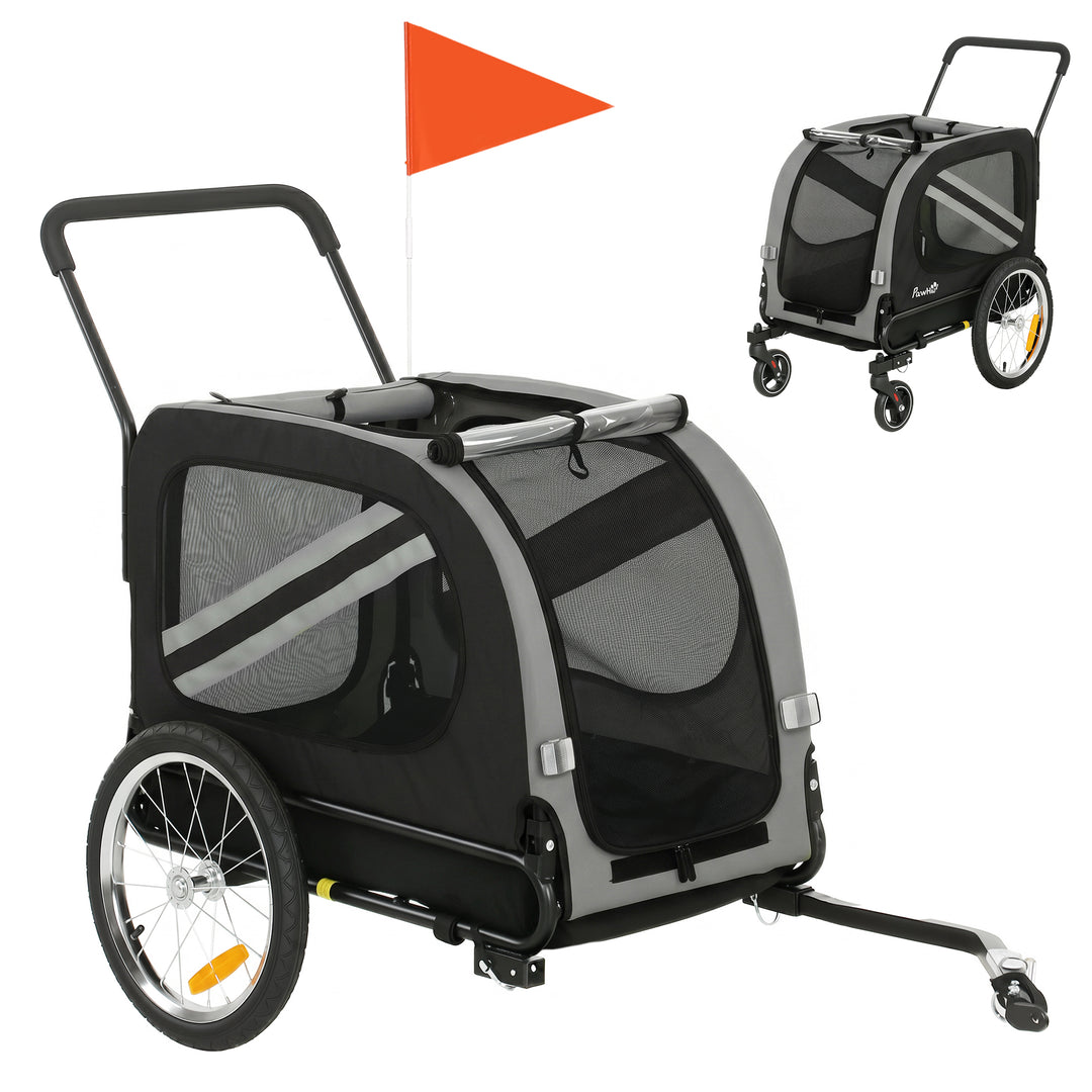 2-In-1 Pet Bike Trailer Dog Stroller Pushchair with Universal Wheel Re