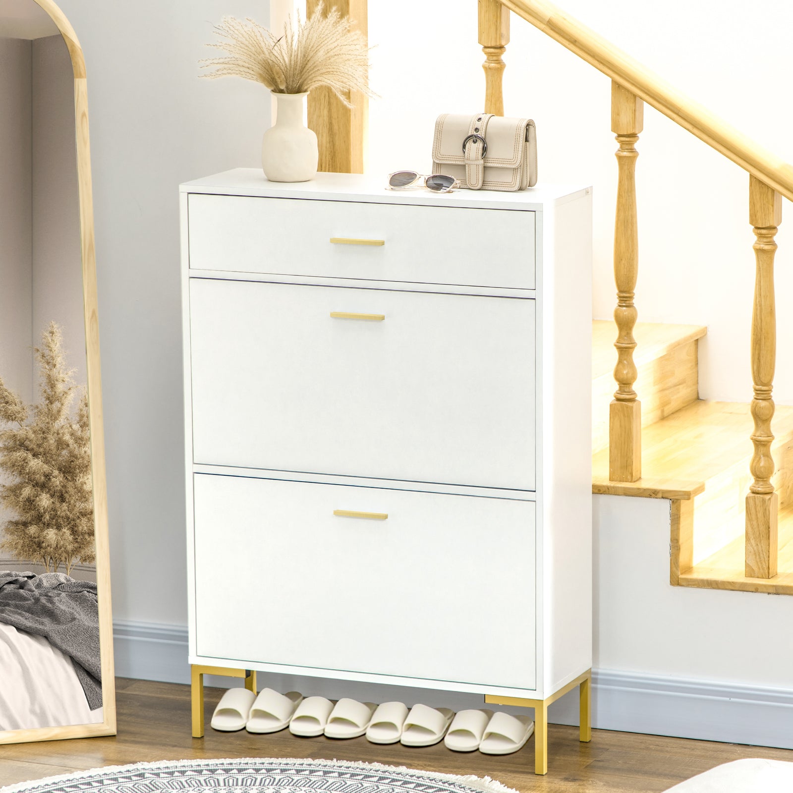 Three Drawer Slim Shoe Storage Cabinet, 12 Shoe Pairs - White